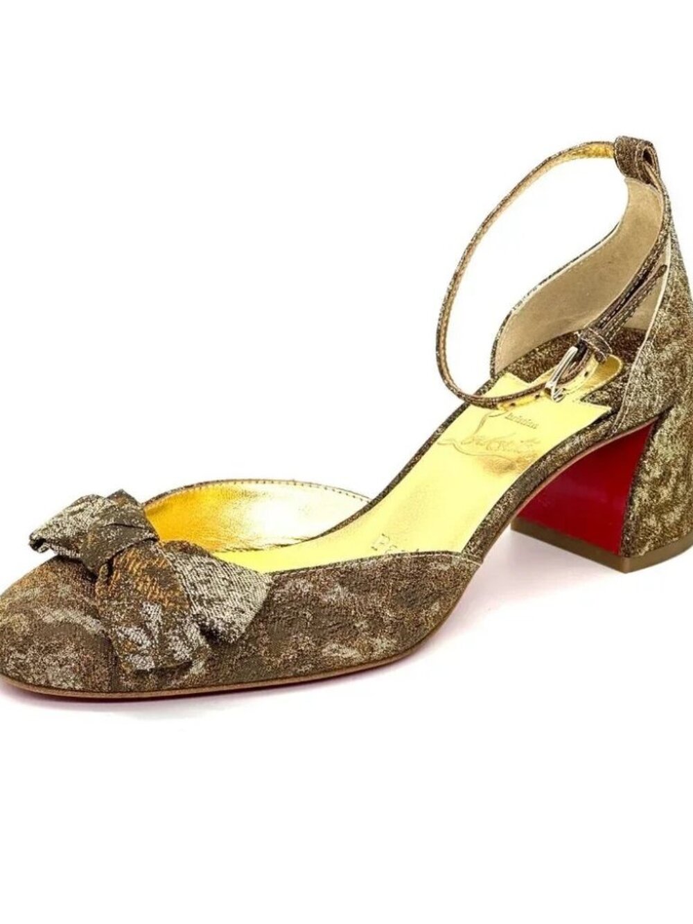 $1145 Christian Louboutin JANE BOW 55 Jacquard Marble Mary Jane Pumps Size 37.5